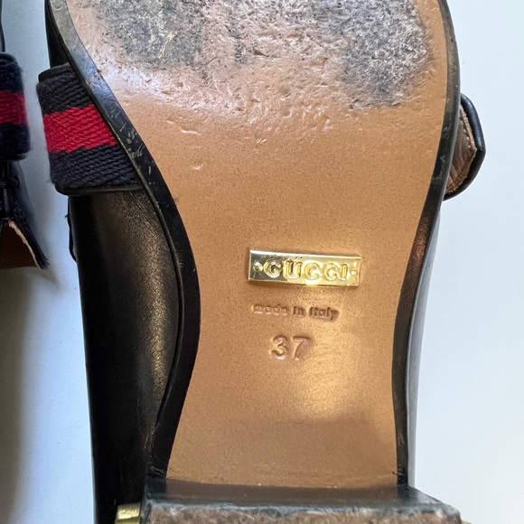 Gucci Black Leather Peyton Pearl Loafer Heel GG Marmont - Picture 10 of 13